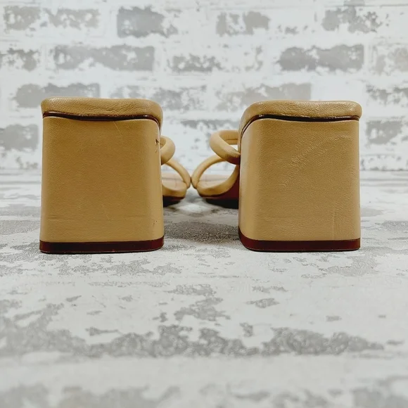NEW Free People Straps Cream Tan Leather Slip on Block Heel Sandals W647 - Picture 6 of 16